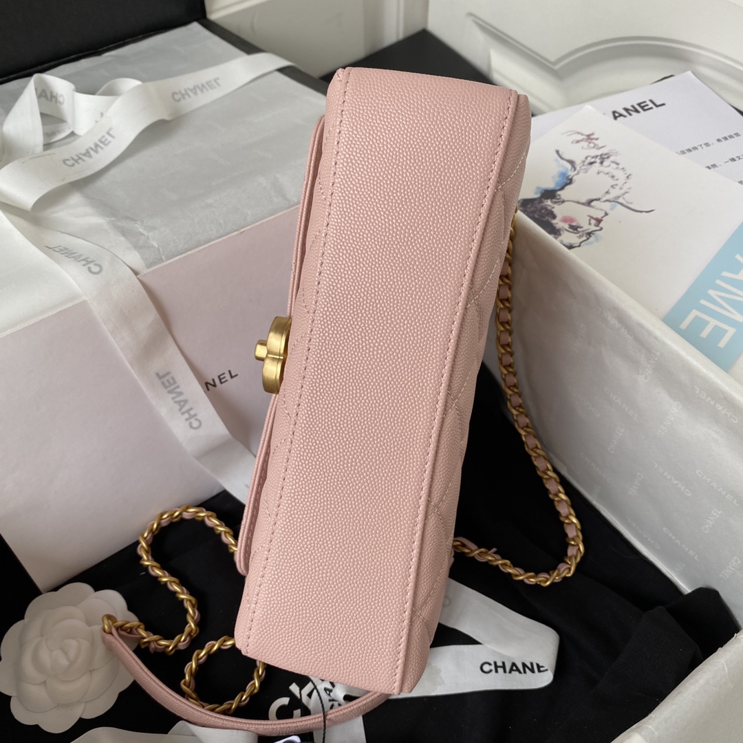 Top Handle Small Grained Calfskin Flap Chain Handbag Shoulder Bag AS4008 Pink